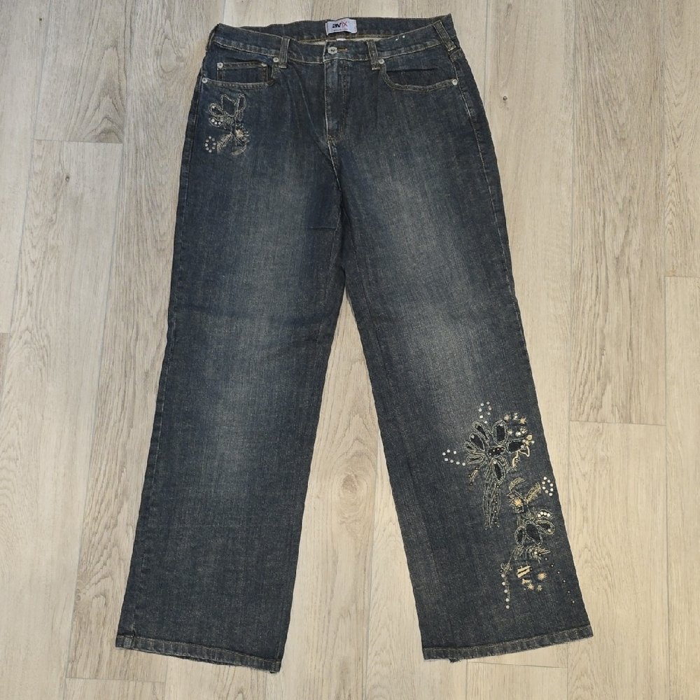 Elegant Floral Embellished Wide Leg Jeans